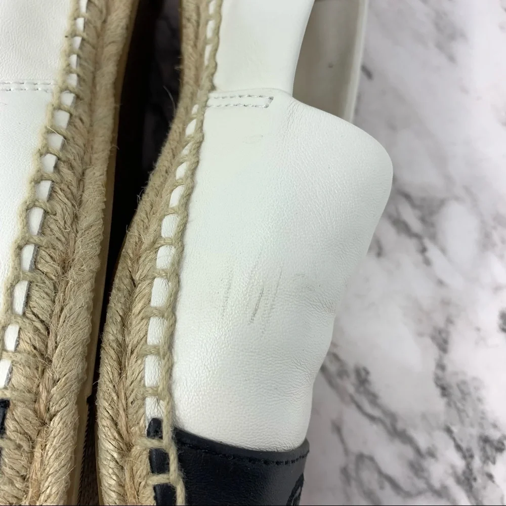Tory Burch Color-Block Black/Cream Leather Espadrilles 6 Euro Summer Classic